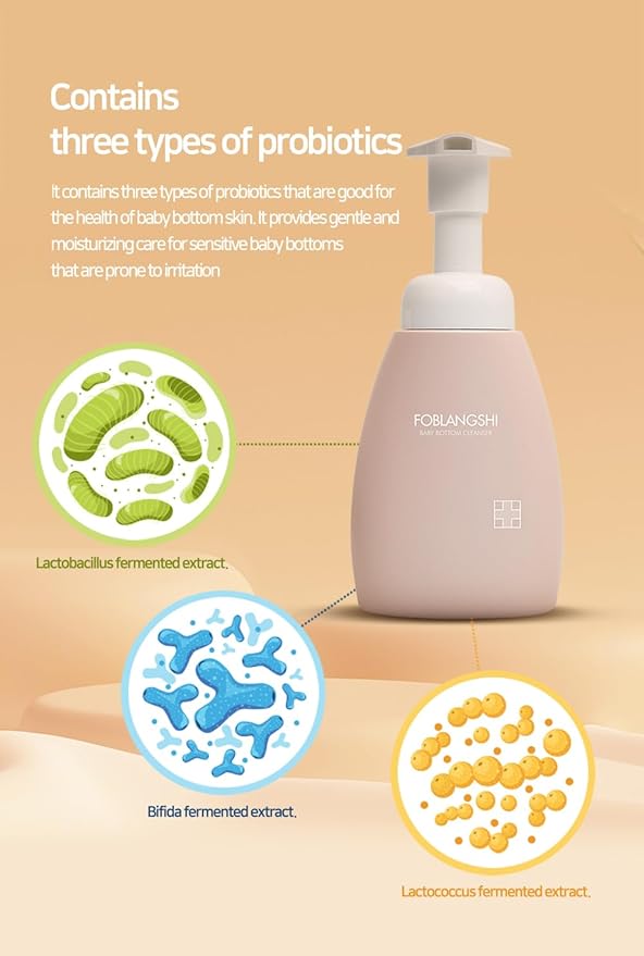 Probiotics Lacto Baby Bottom Wash, Diaper Baby Wash, pH Balanced Foam type, Unscented, Vegan-certified ingredients, Sensitive Skin, 8.45 fl oz & Portable 1.01 fl oz, Made in Korea