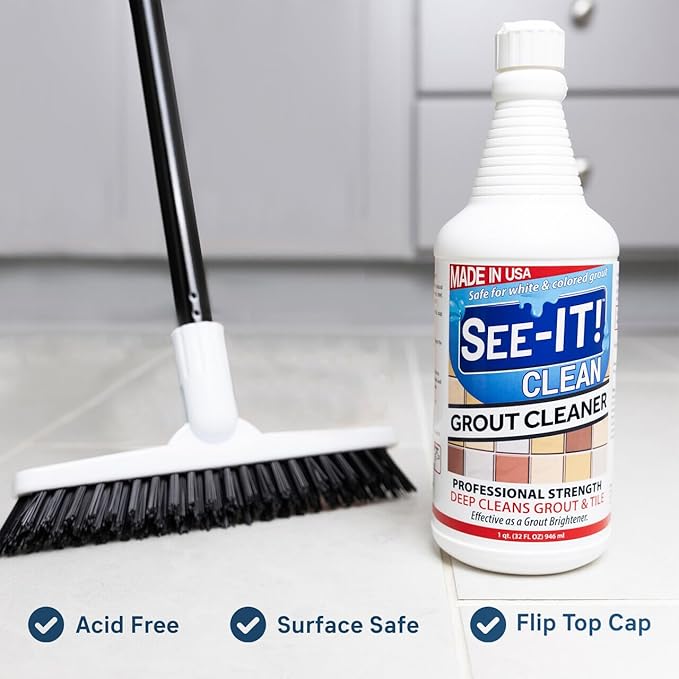 Grout Cleaner 2-Pack with Floor Brush, 32 Fl. Oz. Each, Surface Safe Deep Cleaning Grout & Tile Acid Free Solution & Grout Brush for Tile Floors, Clean