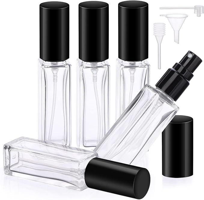 Segbeauty 5 Set of Perfume Spray Bottles & Vanity Tray, 10ML Clear Glass Travel Perfume Atomizer Refillable, Perfume Organizer Tray, Counter Storage Organizer Dresser Tray for Cologne Cosmetic Makeup