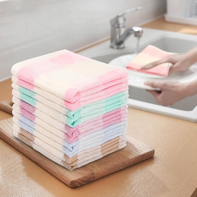 Bamboo Dish Cloths Towels Kitchen Cloths for Cleaning Dishcloths for Kitchen Washable Absorbent Machine Washable 12" x 12" 10PCS (30x30 cm, Solid Color) (Heart)