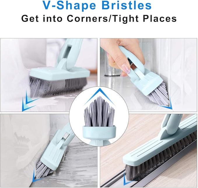 Affogato Floor Scrub Brush Bathroom Long Handle Bathtub Push Broom Shower Tile Grout Scrubber Rotatable Indoor Kitchen Scrubbing Cleaning Brush for Hard to Reach Areas - Light Blue