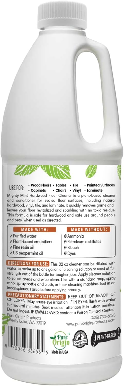 Mighty Mint Hardwood Floor Cleaner, Non-Toxic, Ready-to-Use with Mops and Sprayers, Natural Mint Scent, 32oz