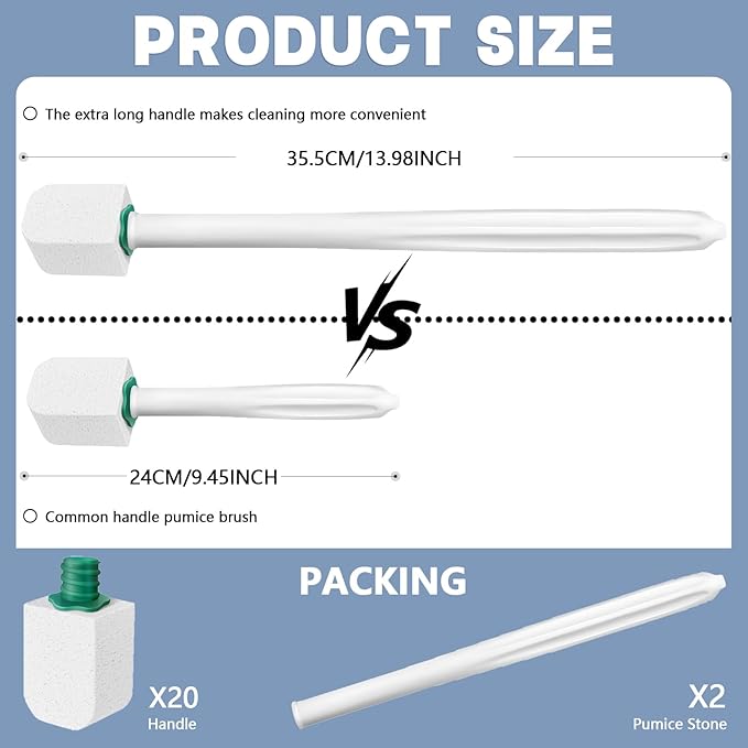 White Toilet Pumice Stone with 2pcs overlength Handle Toilet Brush,Pumice Stone Toilet Bowl Cleaner, Pumice Stone for Toilet,Toilet Stone,Bathtubs, Kitchen Sink, Grill,Tile. (22, White)