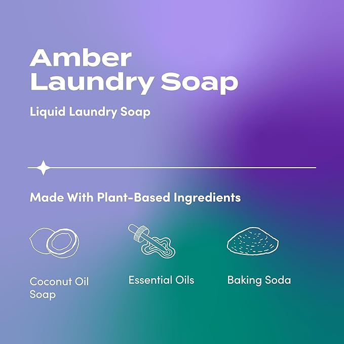 Zum Laundry Soap by Indigo Wild - Liquid, Plant-Based Soap with Baking Soda, Essential Oils, Coconut Oil & More - Wash Up to 64 Loads - Amber - 64 fl oz