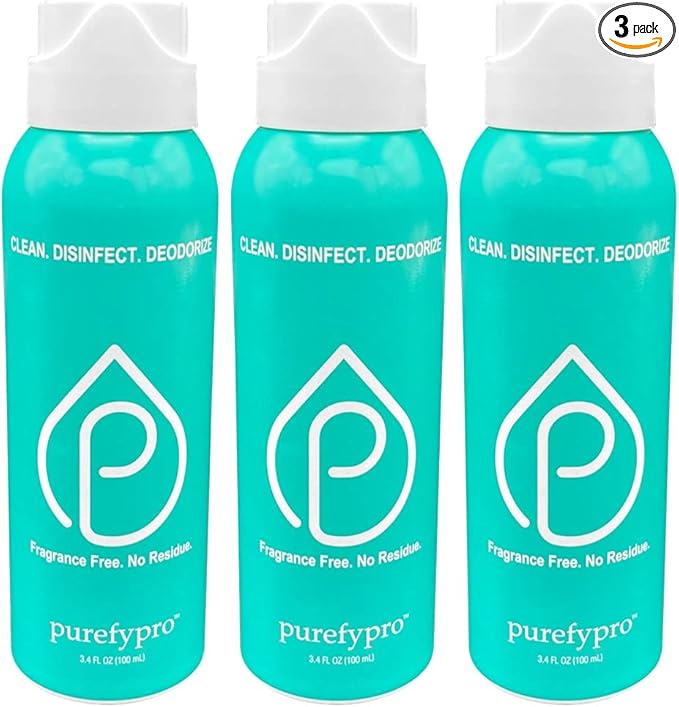 Purefypro Disinfectant Airesol Spray (3.4oz, 3 Pack) Kills 99.9999% Norovirus, HIV, Flu, Monkeypox Virus, Drug Resistant Germs, MRSA, Fungi. Purefypro Technology. No Rinse, No Residue. TSA Air Travel