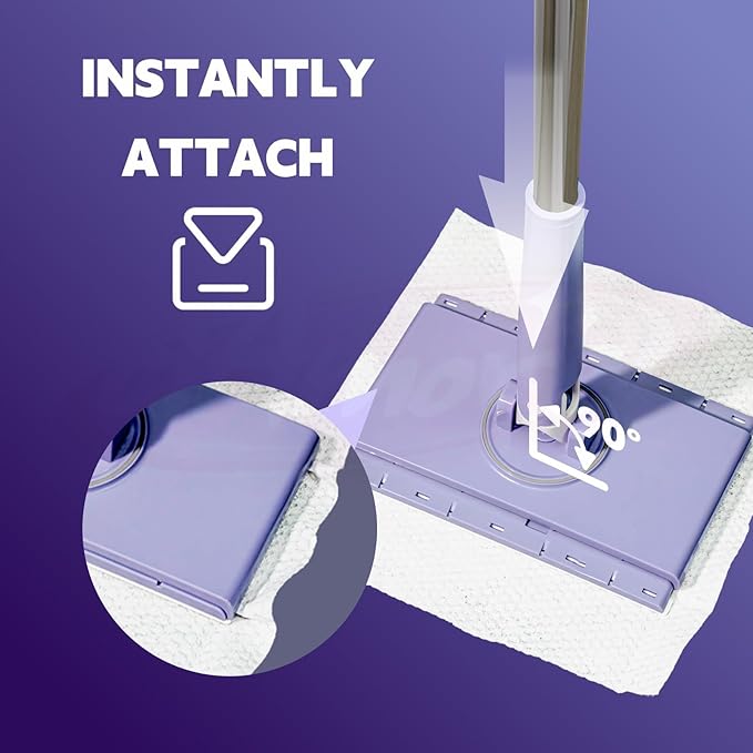 ClicLak Mini Sweeper, Instantly Attach & Remove Cloth Without Touch, Small Clamp Clip Duster with 10 Cleaning Pads, Dry and Wet Easy Use for Kitchen Bathroom Wall Mirrors