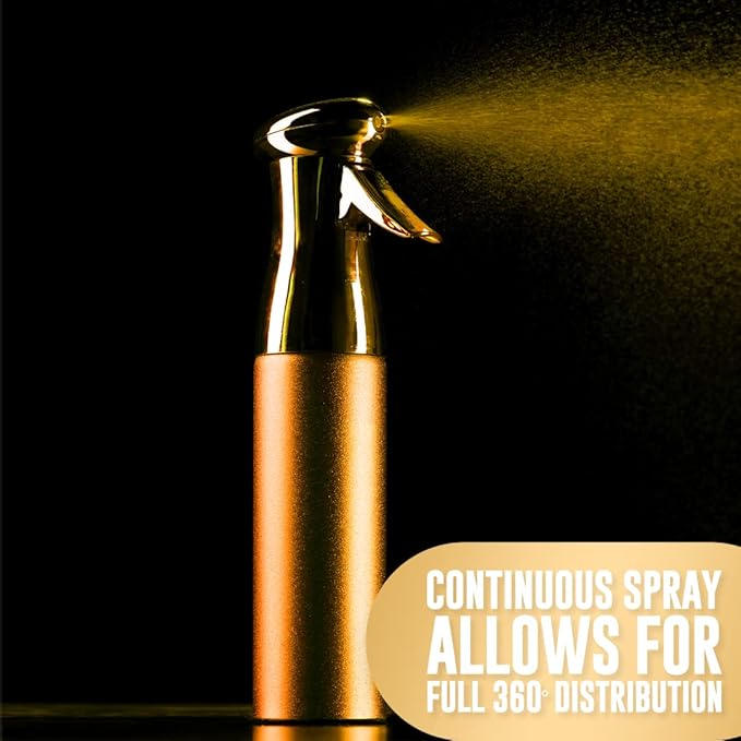 Colortrak Luminous Spray Bottle, 250ml/8.5oz Bottle with Full 360° Distribution, Easy-Use Pump, Quick View Window to Monitor Water Level, Eco-Friendly, Gold