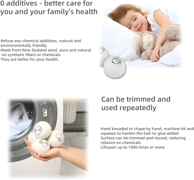 Wool Dryer Balls (Pack of 6), Premium Reusable New Zealand Natural Fabric Softener,Save Drying Time,Reduced Creasing of Clothing(2 (Pack of 12))