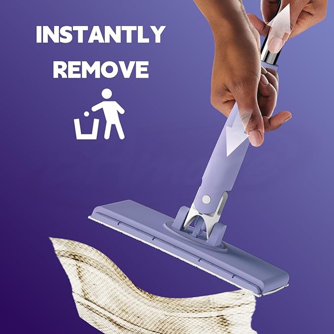 ClicLak Mini Sweeper, Instantly Attach & Remove Cloth Without Touch, Small Clamp Clip Duster with 10 Cleaning Pads, Dry and Wet Easy Use for Kitchen Bathroom Wall Mirrors