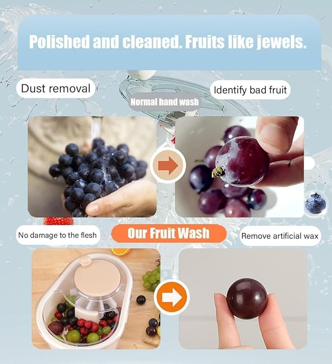 2025 New Fruit Cleaner Spinner, Large Multifunctional Vegetable Washer Bowl with Brush, Fruit Scrubber for Home Kitchen (White)