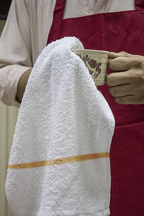 GREEN LIFESTYLE Gold Stripe Terry Towels, White Rags, Bar Towels, 100% Cotton Absorbent and Durable, Multipurpose Cleaning Rags, Cotton Cleaning Rags, Kitchen Rags (14”x17”, Pack of 240)