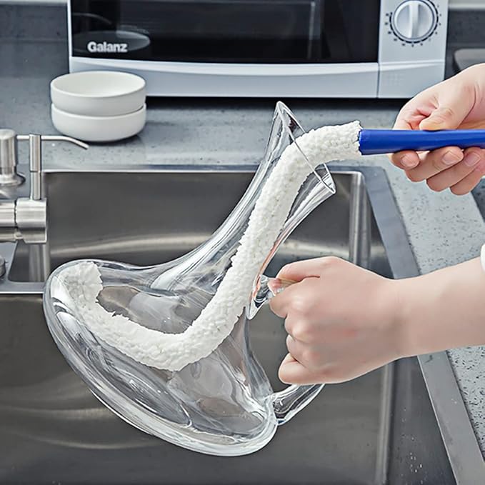 Bottle Cleaning Brush - Set of 2 Different Sizes Flexible Bottle Scourer - Multi-Function Household Cleaning Tools for Cleaning of Wine Decanters, Goblets, Glasses, Cups