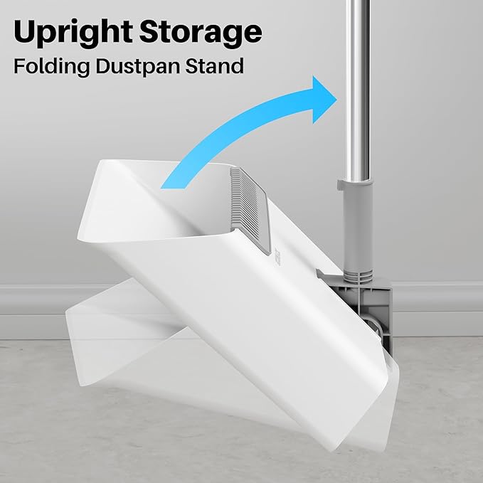 JOYMOOP Broom and Dustpan Set, Upright Standing Brooms for Sweeping Indoor, Light Weight Stainless Steel can be Hung on The Wall, Suitable for Pet Hair, Carpet, Floor