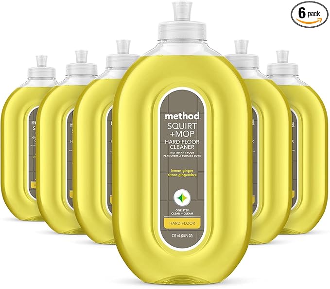 Method Hardwood Floor Cleaner Squirt + Mop Bottle, Lemon Ginger, For Sealed Hardwood and Laminate Floors, 25 Fl Oz (Pack of 6)
