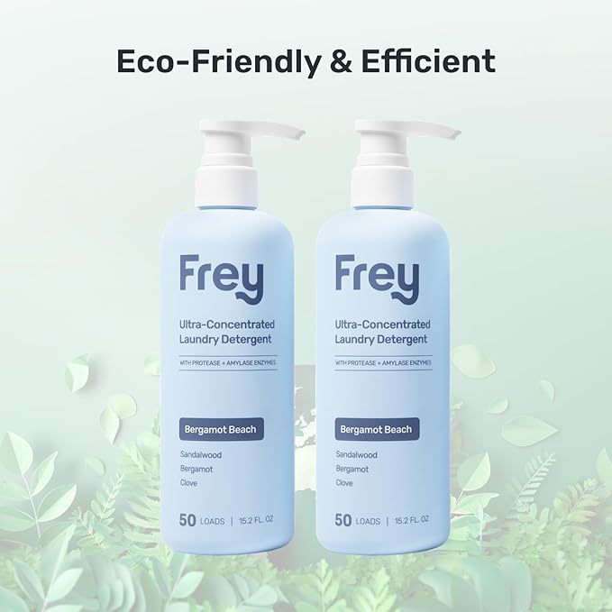 FREY Concentrated Natural Laundry Detergent - 50 Concentrated Loads of Long Lasting High Efficiency Liquid Laundry Detergent - Eco Friendly Blend of Great Smelling Biodegradable Natural Ingredients, Sandalwood/Bergamot/Clove, 2 Pack