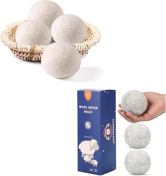 Wool Dryer Balls Handmade XL,Organic Laundry Dryer Balls,100% New Zealand Wool Natural Fabric Softener,Reusable 1000 Loads,Wrinkles Free, Shorten Drying Time,Baby Safe