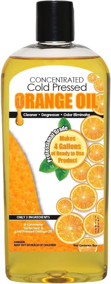 Cold Pressed Natural Orange Oil Concentrate | 8-ounce Professional Grade All-Purpose Citrus Cleaner, Degreaser & Pet Odor Eliminator | Dilutes to 4 Gallons of Finished Product | Home and Outdoor Use