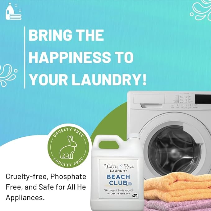 Walter & Rosie Beach Club Luxury Detergent - Inspired Scent with Green Notes & White Jasmine - Cleans All Fabric Types - Ideal for Machine & Handwash - The Happiest Detergent on Earth - 128 Oz