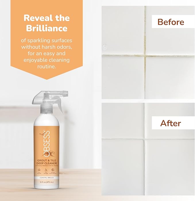 OBSESS Grout & Tile Cleaner: Grout Cleaner for Tile Floors | Bathroom Tile Cleaner | Non-Toxic Professional Strength Brightener | Ceramic Tile and Grout Cleaner, also for Marble, Granite