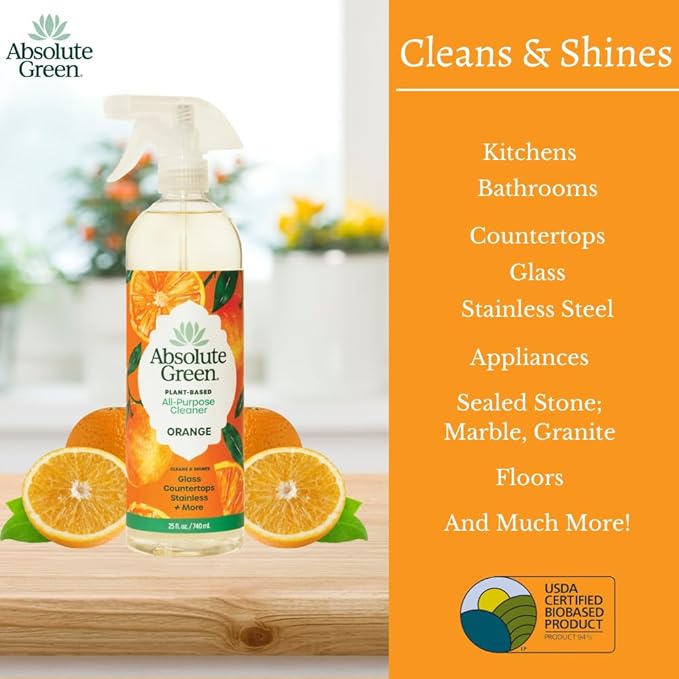 All Purpose Cleaner Spray, Non-Toxic, Kitchen, Bath, Countertop, Stainless, Safe around Kids + Pets, Natural Orange Scent, 25 oz (1 Pack)