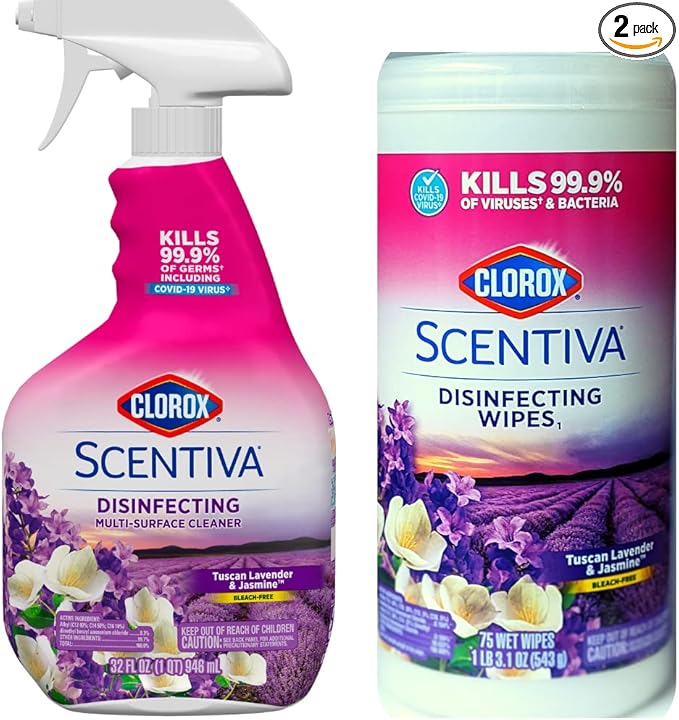 Clorox Disinfecting Multi-Surface Cleaner Spray & Disinfecting Wipes, Tuscan Lavender & Jasmine Scent - Bundle of 2 Items