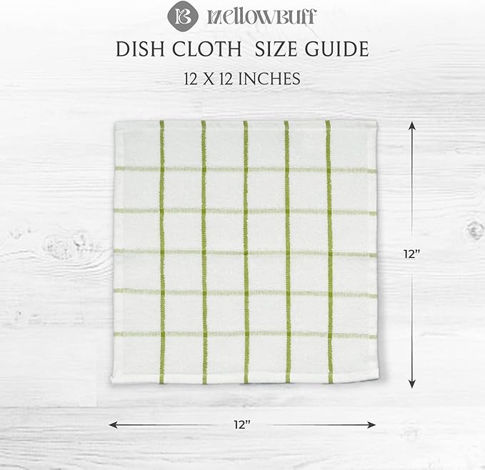 100% Cotton Dish Cloth for Dish Washing, Terry Dish Cloth, Cotton Dish Rags, 8 Pack, Super Soft and Absorbent,12"x12" inches, Reusable Cleaning Cloth, Green Dish Cloth (Solid and Checks)