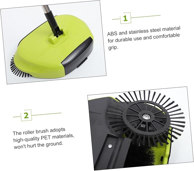 Multi Function Hand Push Sweeper with Dustpan and Trash Bin Rotating Floor Cleaning Mop for Easy Household Cleaning Green