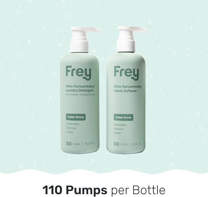 FREY Laundry Care Bundle: Concentrated Detergent & Fabric Softener, Cedar Grove Scent, HE-Compatible, Eco-Friendly
