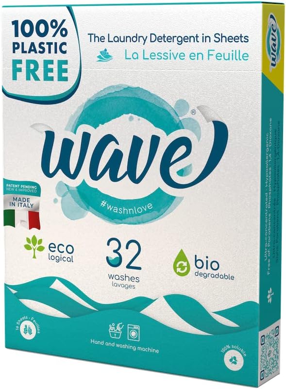 Wave Laundry Detergent Sheets - Scented (32 Loads) - Dissolves Faster & Higher Cleaning Power over competitors - Multi-Purpose Laundry Cleaner - 100% Plastic Free
