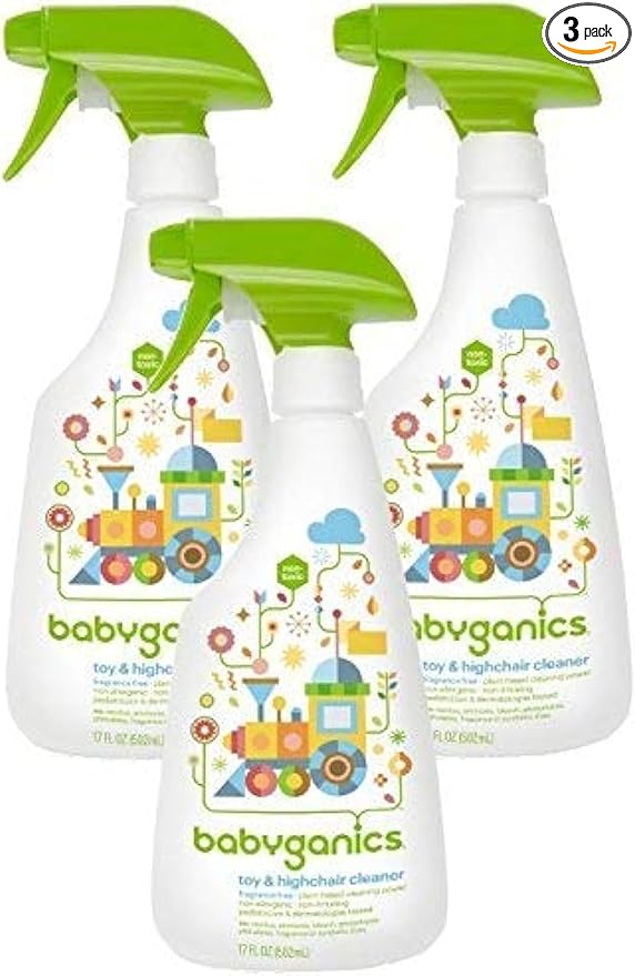 Babyganics Toy & Highchair Cleaner, Pack of 3, Fragrance-Free Multipurpose Household Cleaning Spray for Kids Toys, High Chair, and More, Child Safe, 17oz Spray Bottles