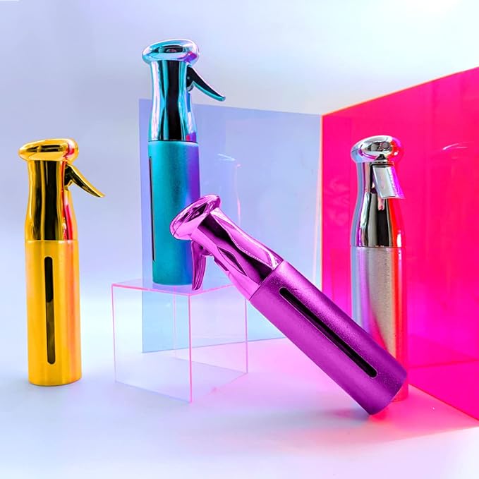 Colortrak Luminous Spray Bottle, 250ml/8.5oz Bottle with Full 360° Distribution, Easy-Use Pump, Quick View Window to Monitor Water Level, Eco-Friendly, Gold