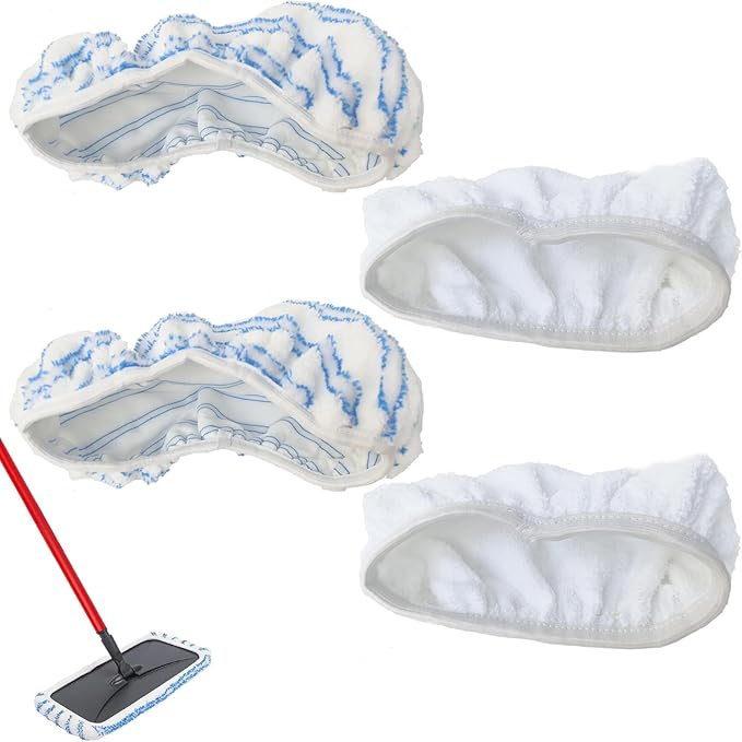 Reusable Cotton & Microfiber Mop Pads Compatible with O Cedar Mop, Mop Head Replacement Pads for Dry & Wet Use, Washable Flat Dust Mop Refills for Hardwood Floor Cleaning, 4 Pack