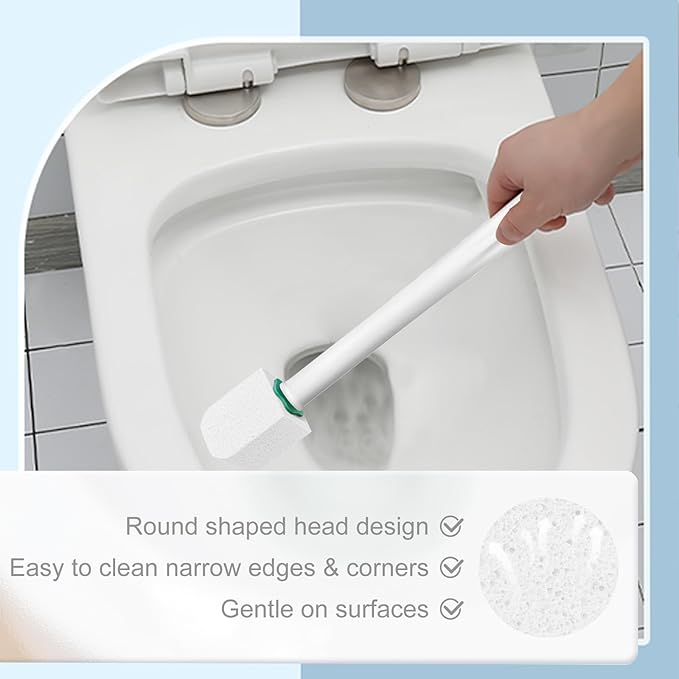 White Toilet Pumice Stone with 2pcs overlength Handle Toilet Brush,Pumice Stone Toilet Bowl Cleaner, Pumice Stone for Toilet,Toilet Stone,Bathtubs, Kitchen Sink, Grill,Tile. (12, White)
