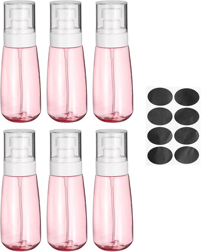 uxcell 6Pcs Small Spray Bottles, 100ml/3.4 oz Travel Size Spray Bottle Fine Mist Empty Refillable Travel Containers with Labels for Perfume Cosmetic Essential Oil (Pink/Clear)