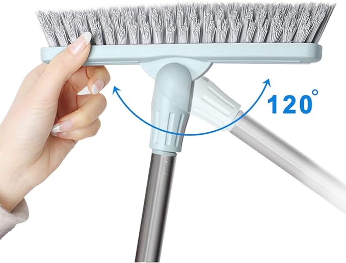 Affogato Floor Scrub Brush Bathroom Long Handle Bathtub Push Broom Shower Tile Grout Scrubber Rotatable Indoor Kitchen Scrubbing Cleaning Brush for Hard to Reach Areas - Light Blue