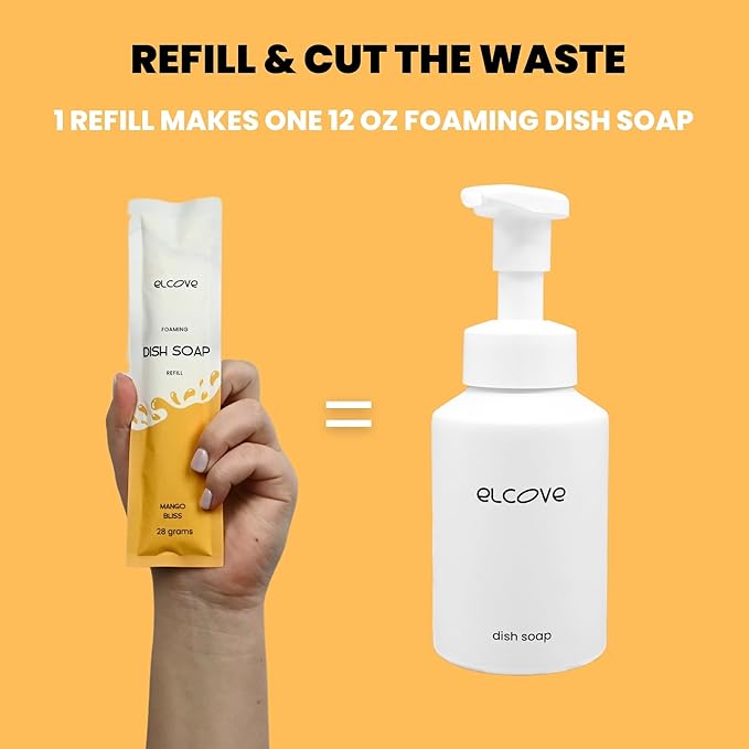 Eco Friendly Foaming Dish Soap Starter Set, Reusable Aluminum Soap Dispenser, Zero Waster, Non Toxic, Concentrated Powder Dish Soap Refill (Pack of 3) Make 36 oz of Foaming Dish Washing Liquid