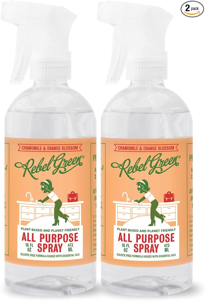 Rebel Green Natural All-Purpose Cleaning Spray - Essential Oil Multi-Surface Cleaner - Kid Safe, Pet Safe & Sustainable Cleaning Products -Orange & Chamomile - (16 Ounce Bottles, 2 Pack)