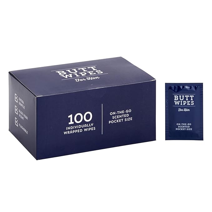 BLUE PANDA 100 Pack Wet Travel Butt Wipes, Adult Flushable Wipes, Individually Wrapped for On-The-Go (Aloe Vera Scented), Blue