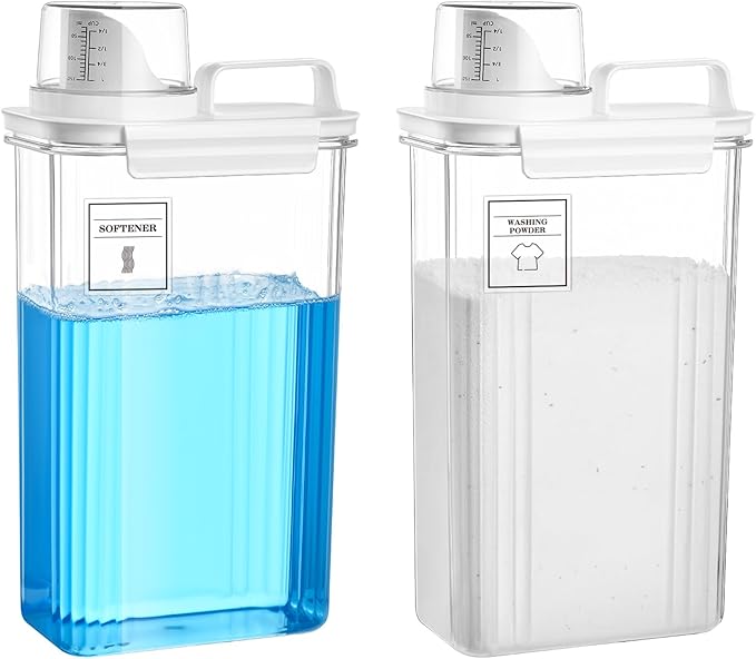 Laundry Detergent Dispenser for Laundry Room,94oz Fabric Softener Dispenser,Liquid Laundry Detergent Container,Laundry Detergent Organizer for Laundry Room Organization with 6 Labels,2 Pack