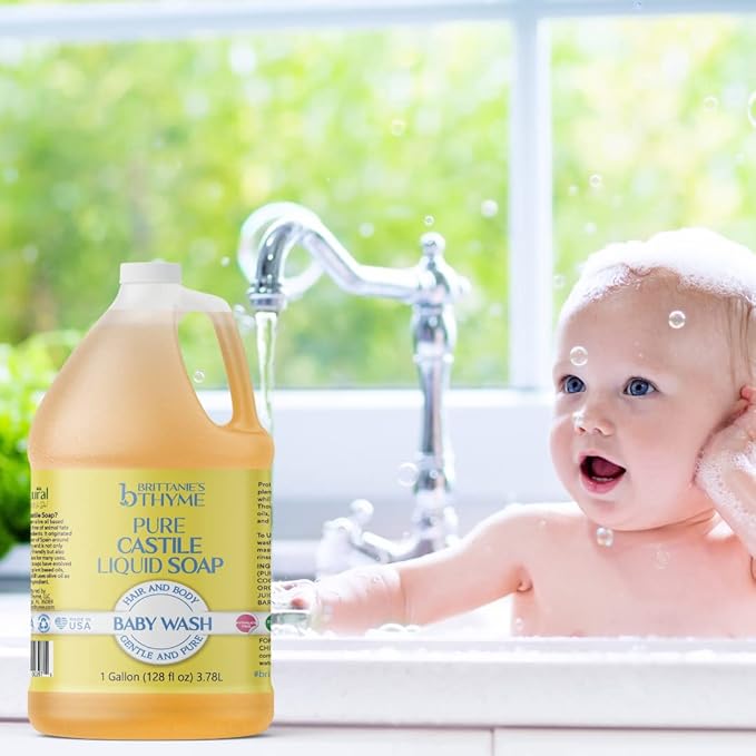 Brittanie's Pure Organic Castile Liquid Olive Oil Soap Refill, Baby, 1 Gallon | Face, Body Wash, Dishes, Pets & Laundry | Vegan & Gluten Free Non-GMO