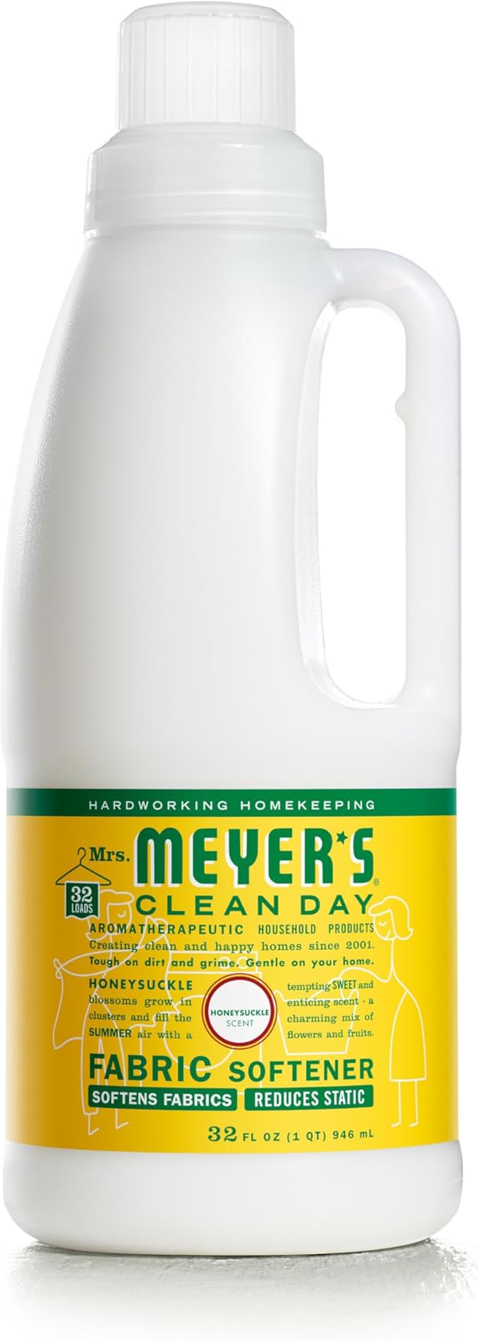 MRS. MEYER'S CLEAN DAY Liquid Fabric Softener, Infused with Essential Oils, Paraben Free, Honeysuckle, 32 oz (32 Loads)