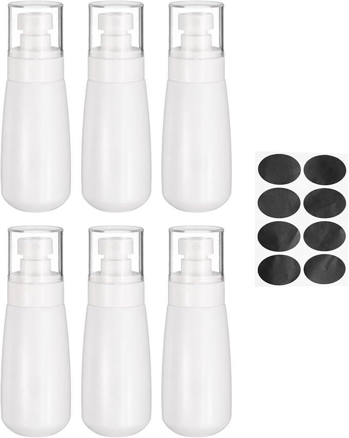 uxcell 6Pcs Small Spray Bottles, 100ml/3.4 oz Travel Size Spray Bottle Fine Mist Empty Refillable Travel Containers with Labels for Perfume Cosmetic Essential Oil (White/Clear)