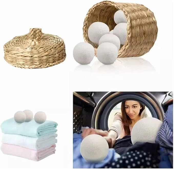 6pcs Wool Dryer Balls, Reusable Wool Laundry Balls Natural Fabric Softener Pet Hair Remover for Laundry for Speeding Up Dry Time