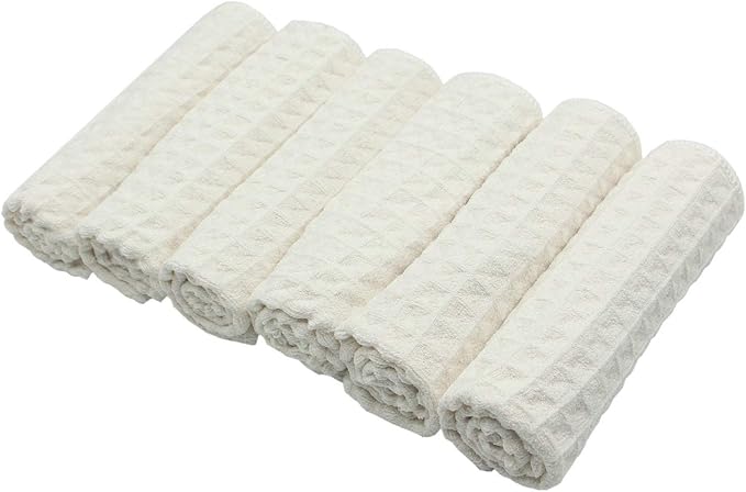 Microfiber Kitchen Cleaning Cloth Thick Dish Rags Waffle Weave Washcloths Dish Cloths Ultra Absorbent Odor Free 12inch X 12inch 6 Pack Beige