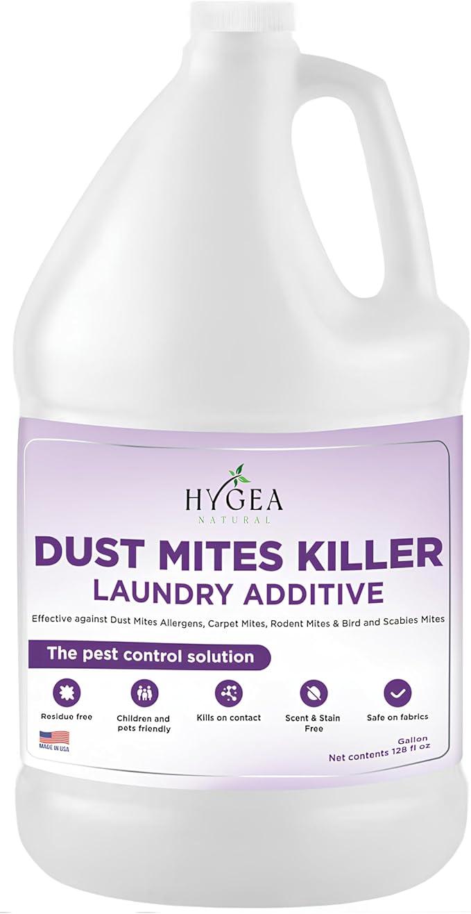 Dust Mite Laundry Additive - Eliminates Dust, Carpet, Rodent, Bird & Scabies Mites - Pet & Child-Friendly, Eco-Friendly for Bedding, Clothing, Linens - 128oz