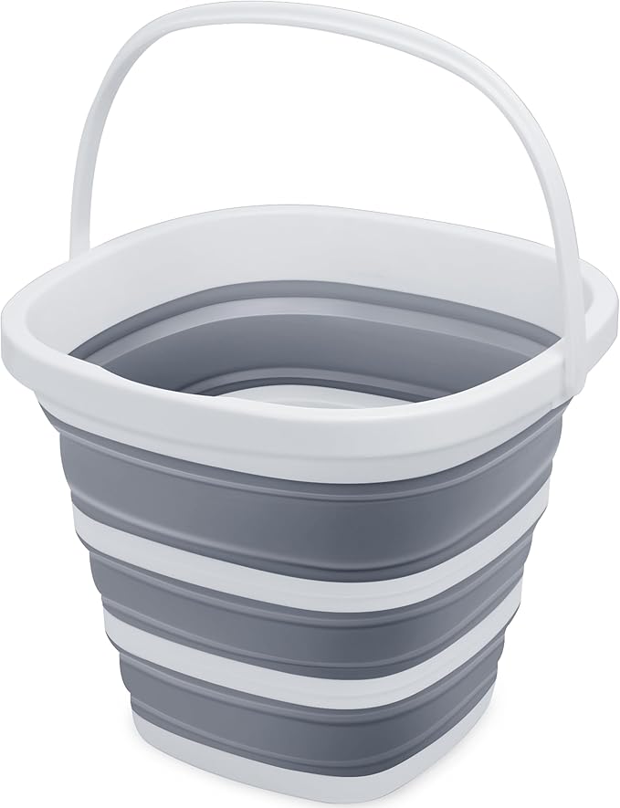 Collapsible Bucket Mop Bucket 2.6 Gallon(10L) for House Cleaning, Travel, and More - Lightweight, Foldable, and Portable for Outdoor Adventures(1,Grey-Square)