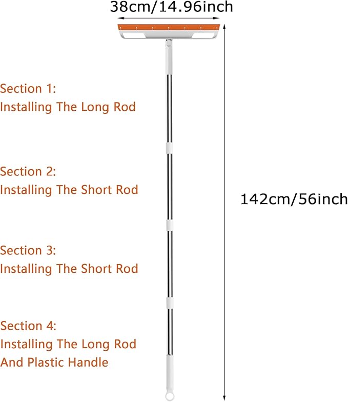 Multifunction Magic Broom, Silicone Floor Squeegee, Air Broom, Rubber Squeegee with 56" Long Handle, Floor Scraping Sweeper Wiper for Bathroom Shower Kitchen Pet Hair Fur Marble Tile Glass (Orange)