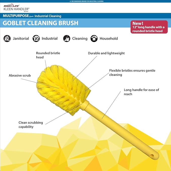 KLEEN HANDLER Goblet Cleaning Brush | Bottle Brush for Cleaning Glasses and Jars, Durable Bristles and Long Handle, (6 Brushes)