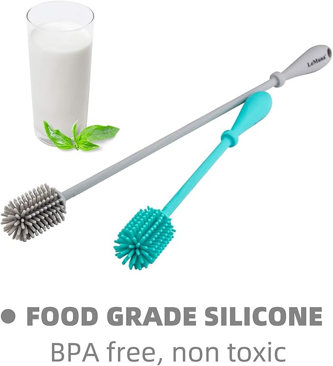 LeMuna Silicone Bottle Brush, Water Bottle Cleaner Brush Set with Straw Brush for Narrow Neck Containers, Hydro Flask, Sports Bottle, Glassware