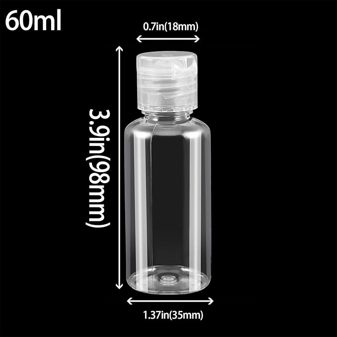 60 Pack 2oz / 60ml Clear Plastic Empty Bottles Bulk, Travel Bottles with Flip Cap, Portable Refillable Containers for Shampoo, Lotion, Liquid Body Soap, Cream, Toner